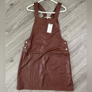 No comment| Chocolate Brown Leather Like Overall Mini Dress